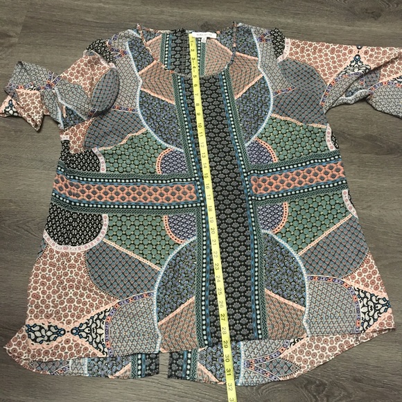 Rose + Olive Blouse Women’s 2X Floral 3/4 Sleeve Pink Blue Multi Pattern Hi Low - Picture 11 of 12